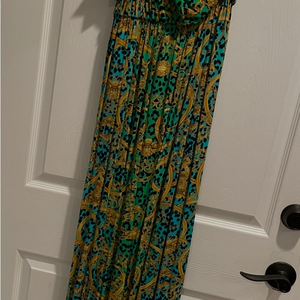 Versace Jeans Collection Teal and Gold Patterned Dress